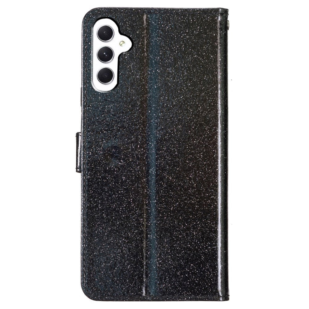 Samsung Galaxy A55 (5G) Leather Flip Case with Wallet and Strap - Glitter - Black