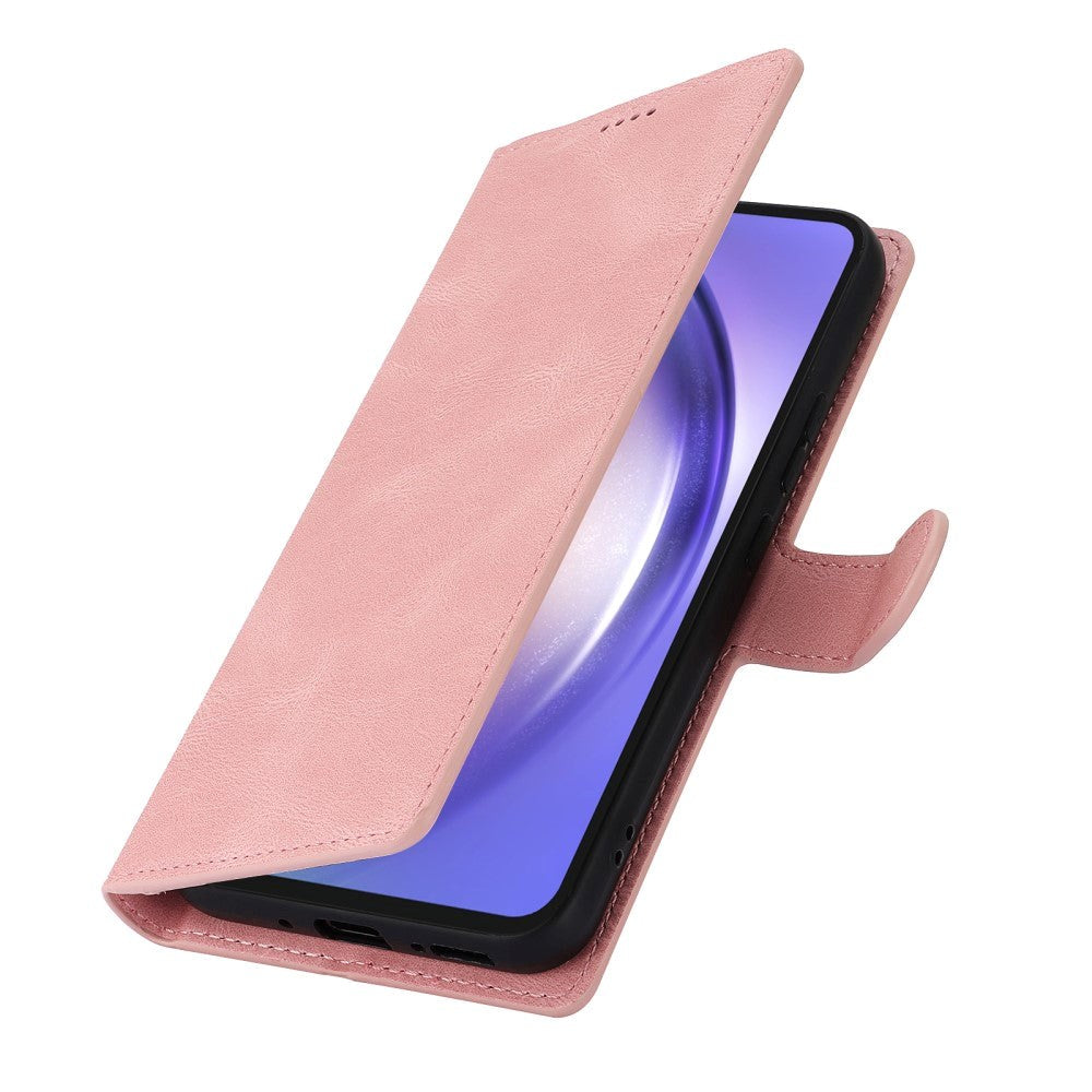 Samsung Galaxy A55 (5G) Leather Flip Case w. Wallet og Strap - Pink