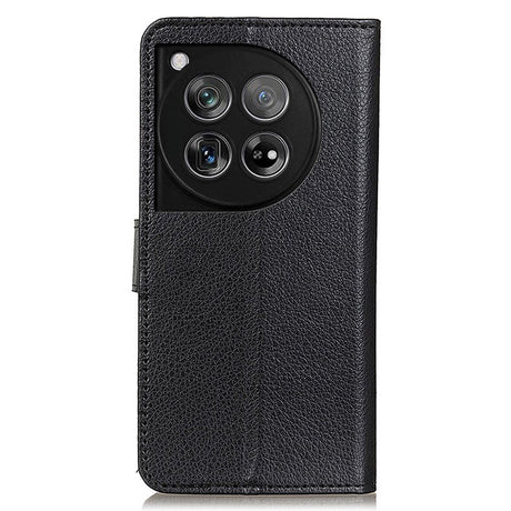 OnePlus 12 Litchi Leather Case w. Wallet - Black