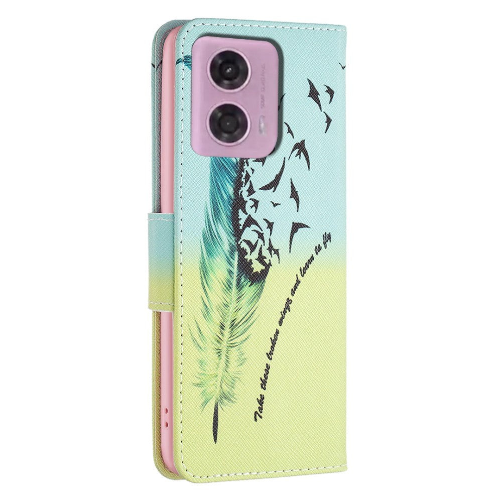 Motorola Moto G34 Leather Wallet Case w. Print - Feather