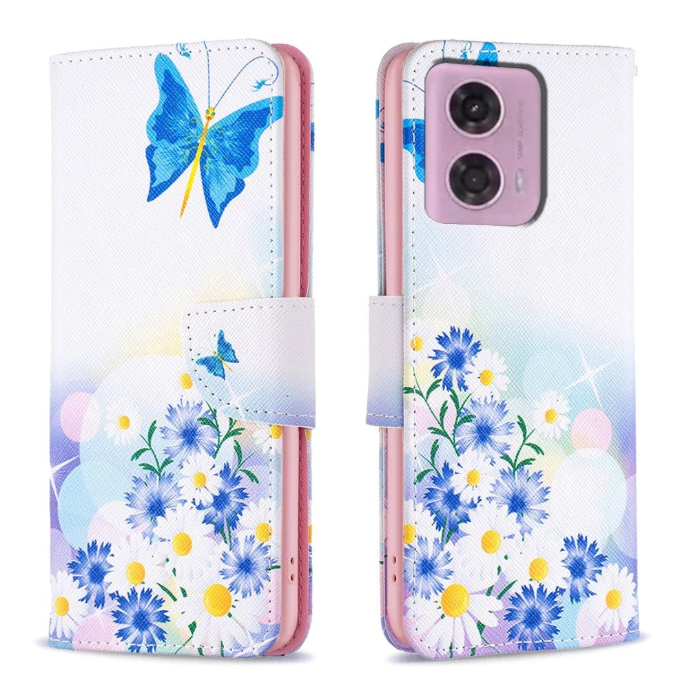 Motorola Moto G34 Leather Wallet Case w. Print - Butterfly and Flowers