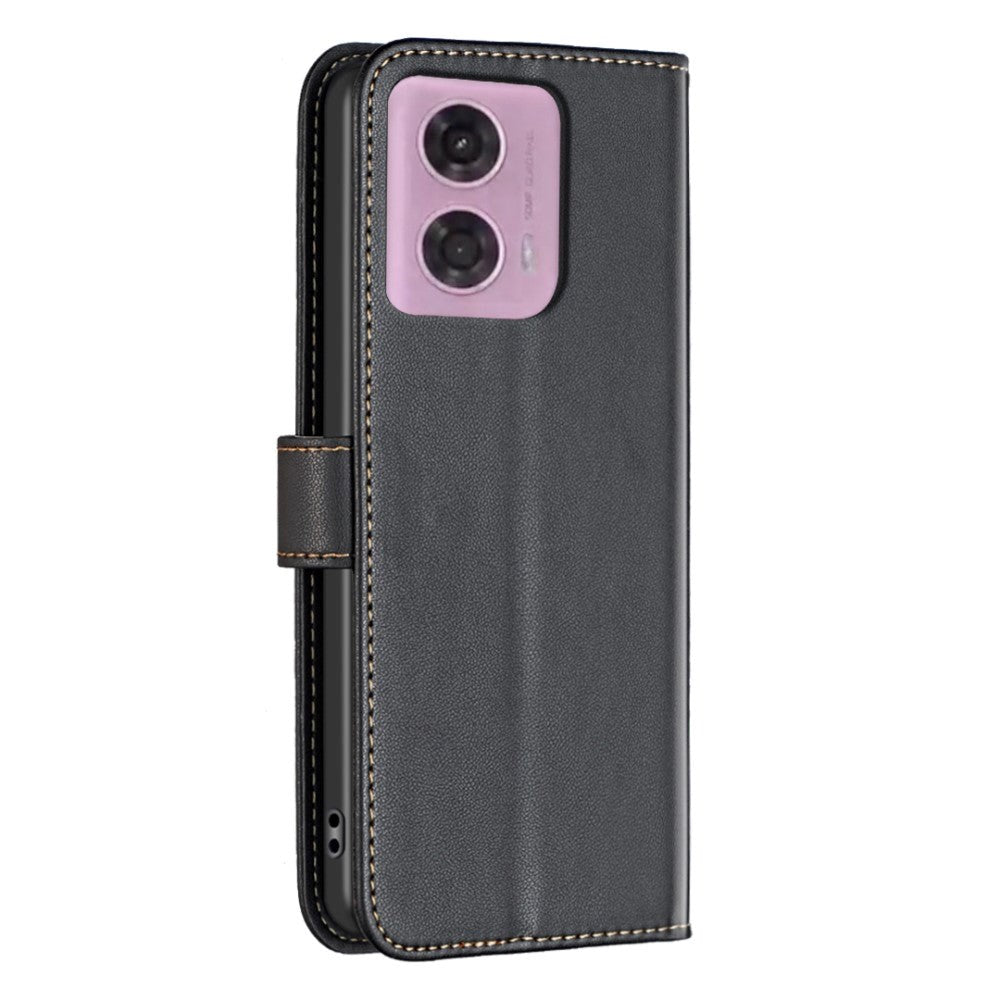 Motorola Moto G34 Glossy Leather Flip Cover w. Wallet - Black