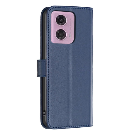 Motorola Moto G34 Glossy Leather Flip Cover w. Wallet - Dark Blue