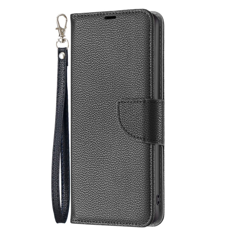 EIDERWOOD Xiaomi Redmi Note 13 (5G) PU Litchi Leather Wallet Case with Strap - Black