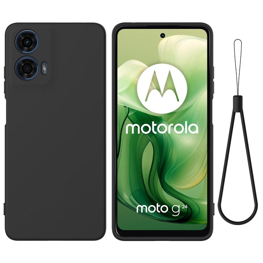 Motorola Moto G04 / G24 / G24 Power Liquid Silicone Case w. Strap - Black