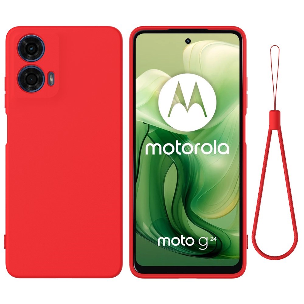 Motorola Moto G04 / G24 / G24 Power Liquid Silicone Case w. Strap - Red