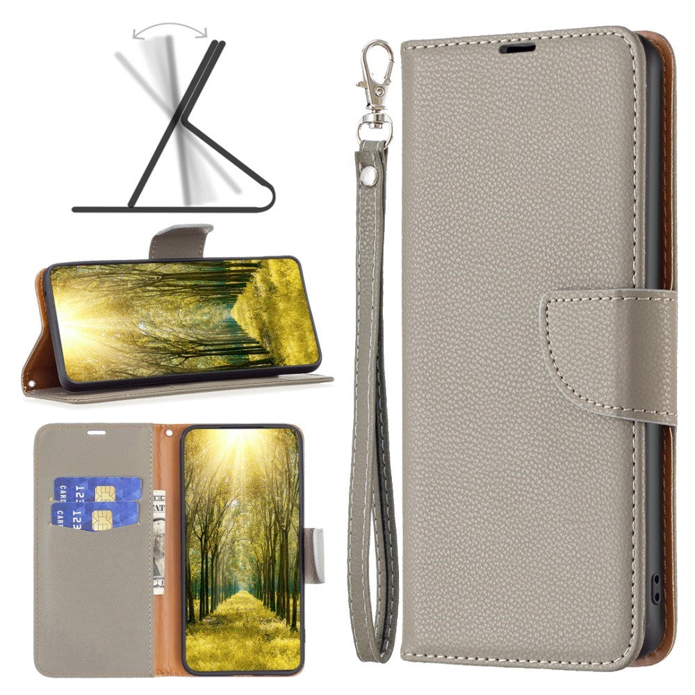 EIDERWOOD Xiaomi Redmi Note 13 Pro (4G) PU Litchi Leather Wallet Case with Strap - Grey