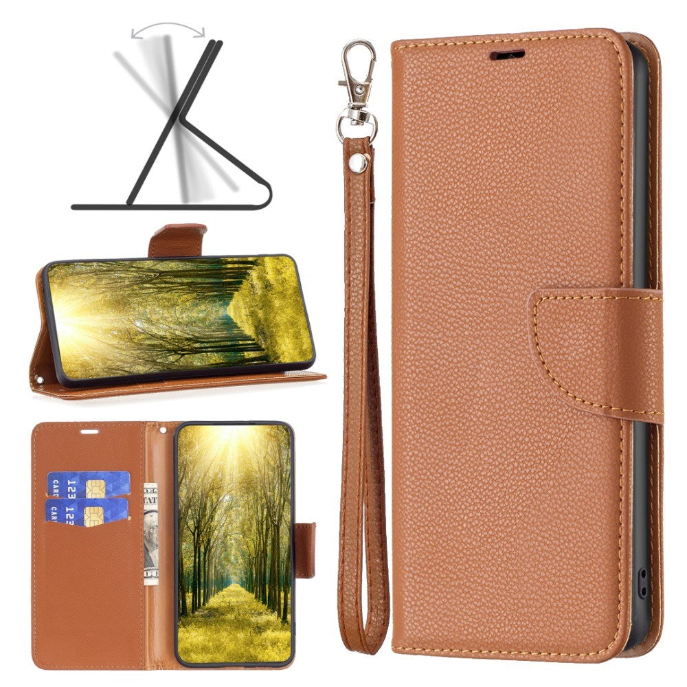 EIDERWOOD Xiaomi Redmi Note 13 Pro (4G) PU Litchi Leather Wallet Case with Strap - Brown