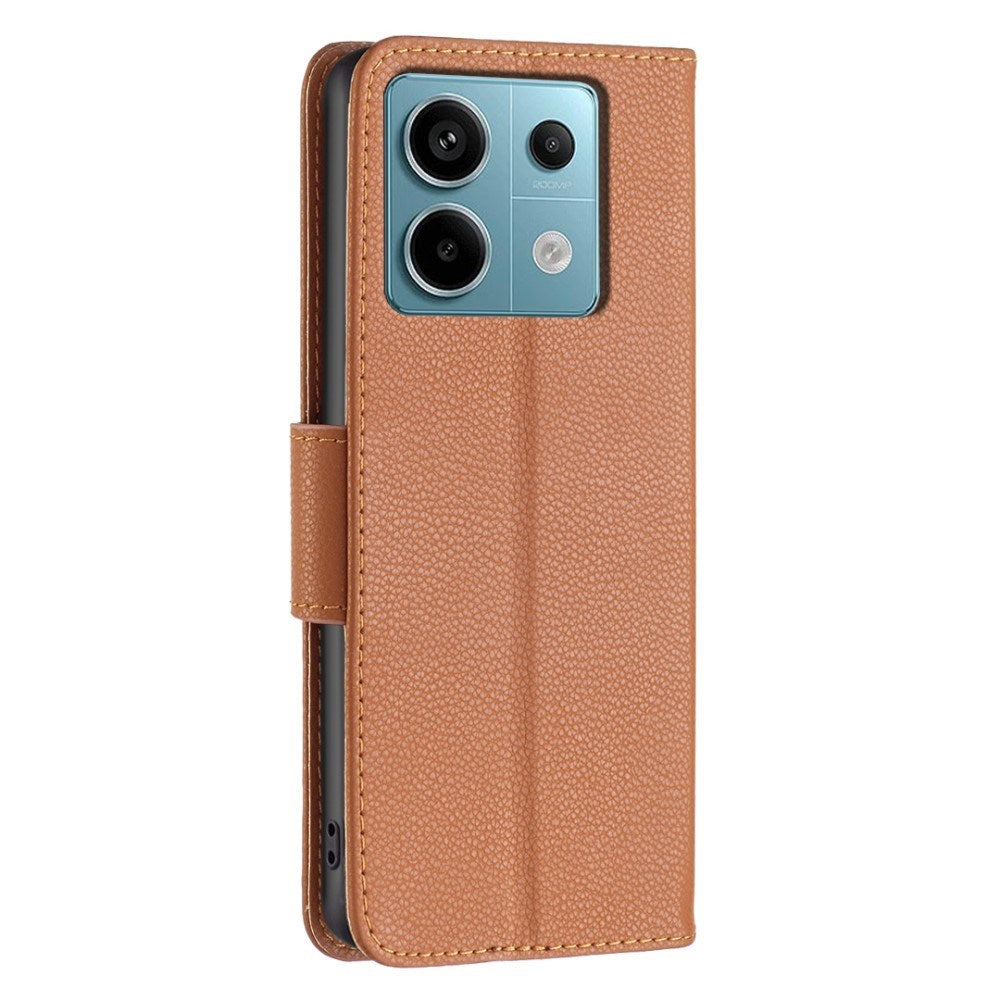 EIDERWOOD Xiaomi Redmi Note 13 Pro (4G) PU Litchi Leather Wallet Case with Strap - Brown