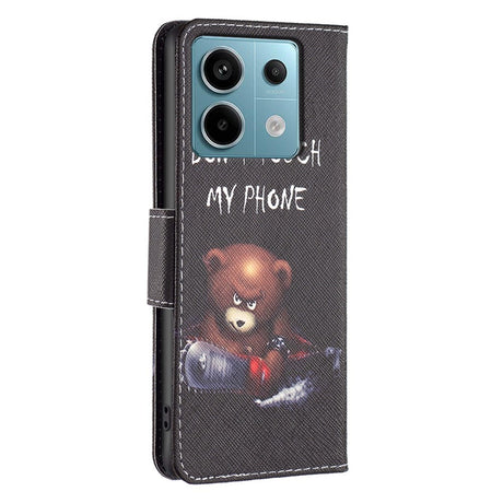 EIDERWOOD Xiaomi Redmi Note 13 Pro (4G) / Poco M6 Pro Leather Flip Case w. Wallet & Print - "Don't Touch My Phone" Bear