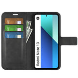 EIDERWOOD Xiaomi Redmi Note 13 (4G) Leather Flip Case w. Card Holder & Magnetic Closure - Black