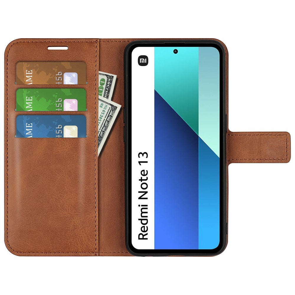 EIDERWOOD Xiaomi Redmi Note 13 (4G) Leather Flip Case w. Card Holder & Magnetic Closure - Light Brown