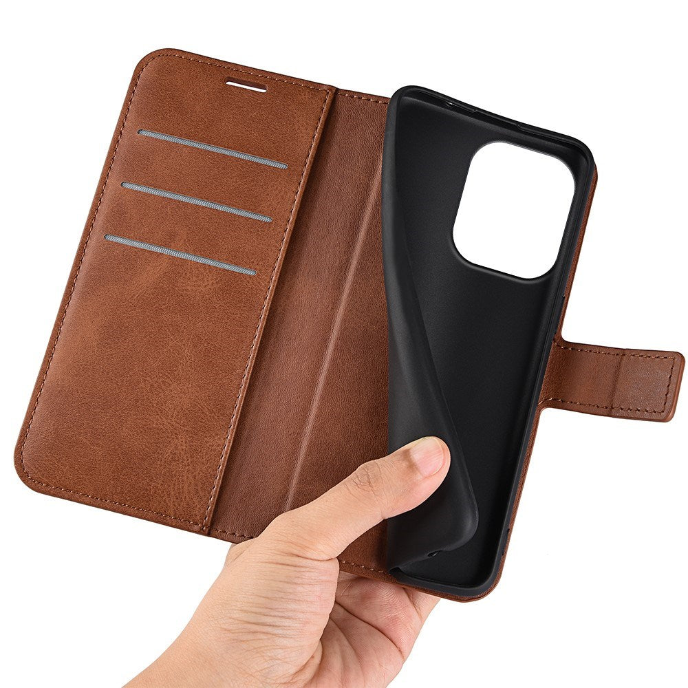 EIDERWOOD Xiaomi Redmi Note 13 (4G) Leather Flip Case w. Card Holder & Magnetic Closure - Light Brown