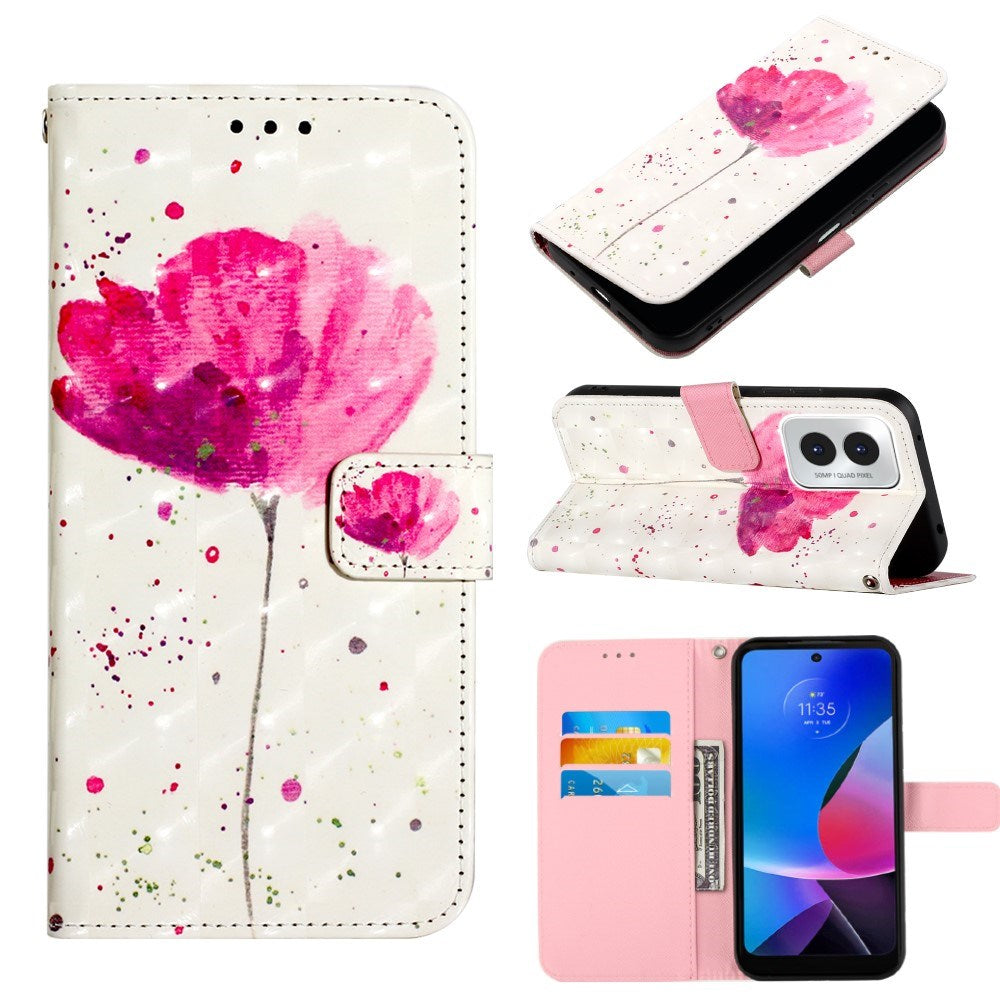 EIDERWOOD Motorola Moto G Play (2024) Artificial Leather Flip Case with Strap & Purse - Flower