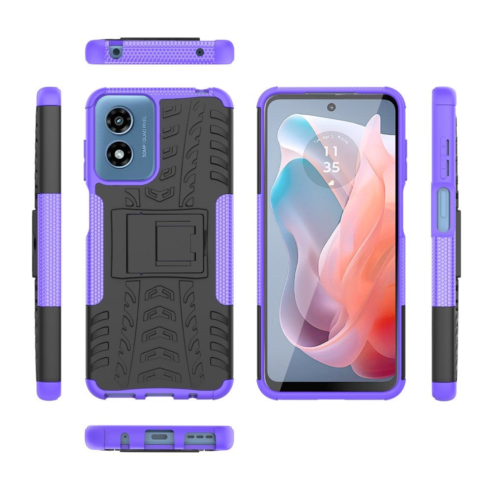 EIDERWOOD Motorola Moto G Play (2024) Hybrid Tough Case w. Kickstand - Black / Purple