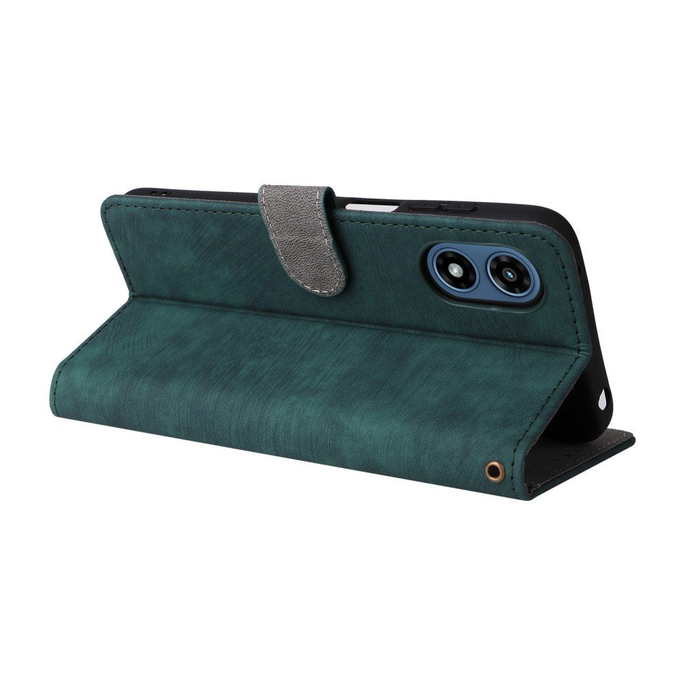 EIDERWOOD Motorola Moto G Play (2024) Leather Flip Case with Wallet and Strap - Green