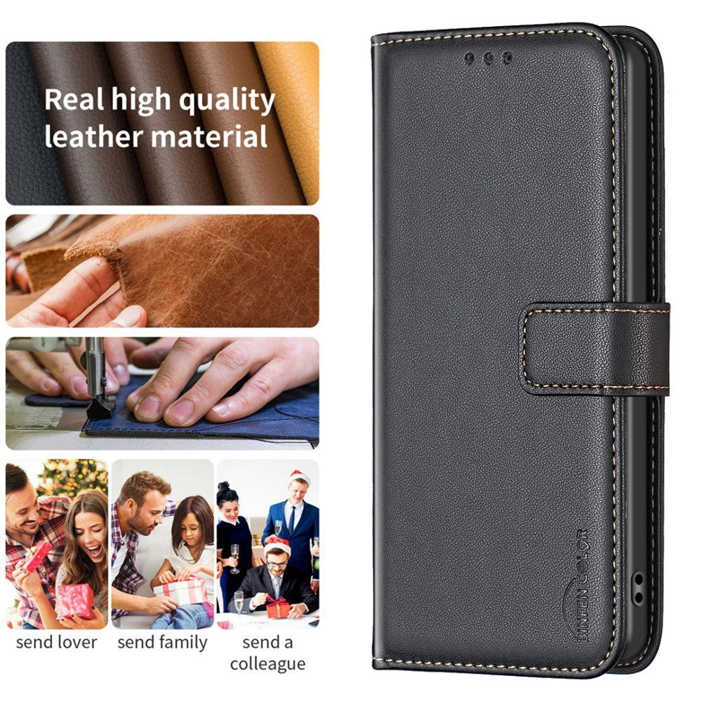 EIDERWOOD Realme C67 (4G) Leather Flip Case with Wallet and Stand Function - Black