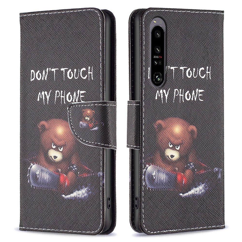 EIDERWOOD Sony Xperia 1 VI Leather Wallet Case & Print - "Don't Touch My Phone" - Bear