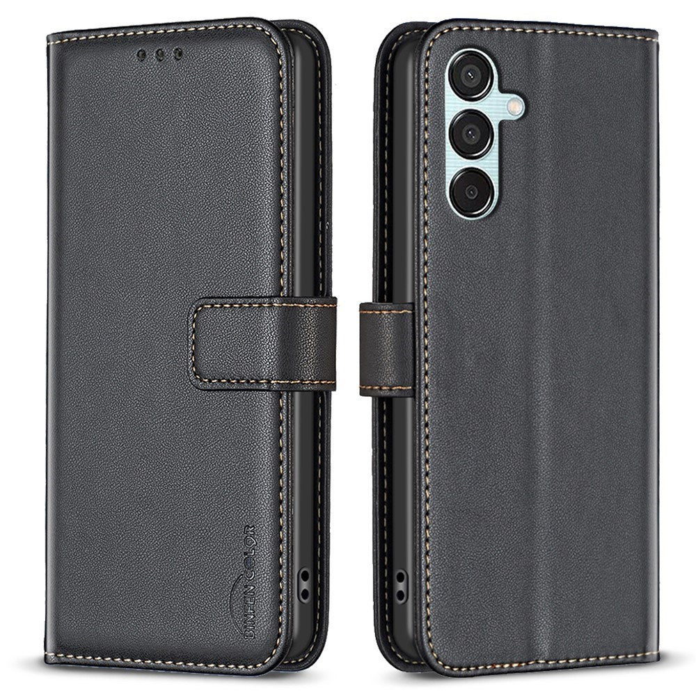 EIDERWOOD Samsung Galaxy M15 (5G) Faux Leather Flip Cover with Stand Function & Card Holder - Black