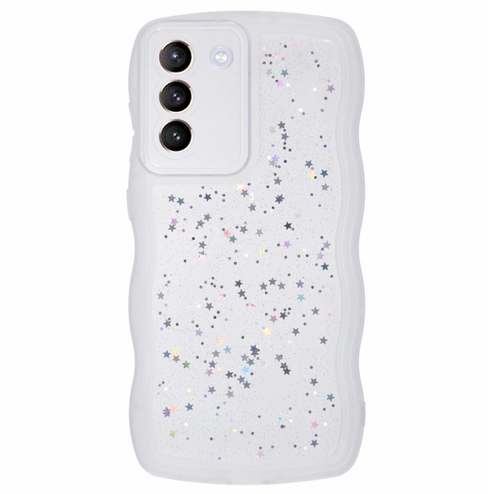 EIDERWOOD Samsung Galaxy S22+ (Plus) Flexible Plastic Wavy Case with Glitter - Transparent / White