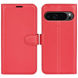 EIDERWOOD Google Pixel 9 Pro XL Litchi Leather Flip Case w. Wallet - Red