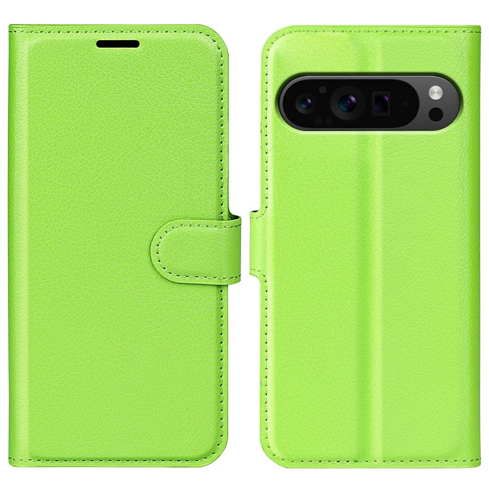 EIDERWOOD Google Pixel 9 Pro XL Litchi Leather Flip Case w. Wallet - Green