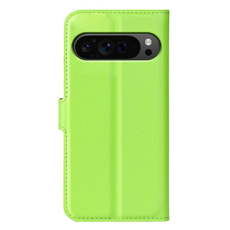 EIDERWOOD Google Pixel 9 Pro XL Litchi Leather Flip Case w. Wallet - Green