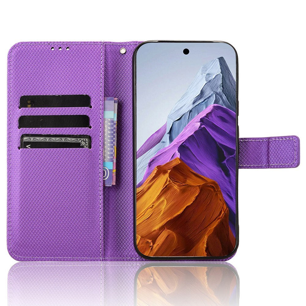 EIDERWOOD Google Pixel 9 / 9 Pro Leather Flip Case w. Strap & Texture - Purple