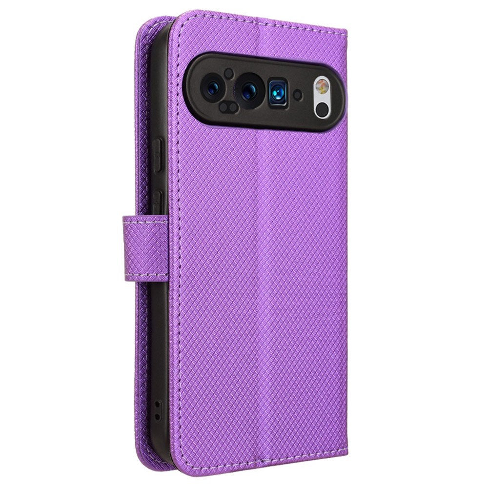 EIDERWOOD Google Pixel 9 / 9 Pro Leather Flip Case w. Strap & Texture - Purple