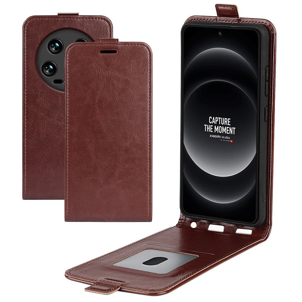 EIDERWOOD Xiaomi 14 Ultra Vertical Flip Leather Case w. Card Holder - Brown