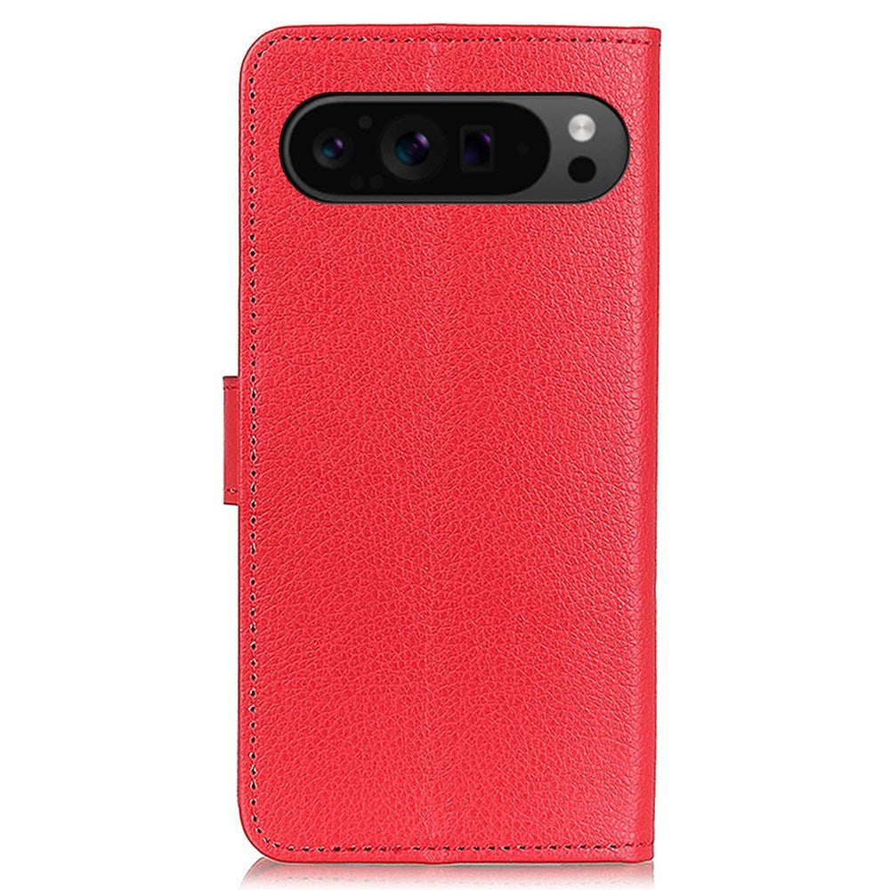 EIDERWOOD Google Pixel 10 / 10 Pro / 9 / 9 Pro Litchi Faux Leather Flip Case w. Wallet - Red