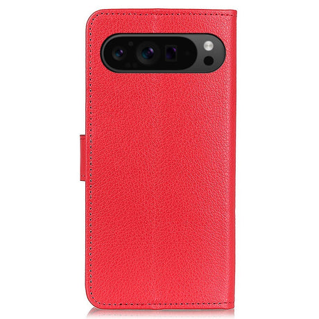 EIDERWOOD Google Pixel 10 / 10 Pro / 9 / 9 Pro Litchi Faux Leather Flip Case w. Wallet - Red