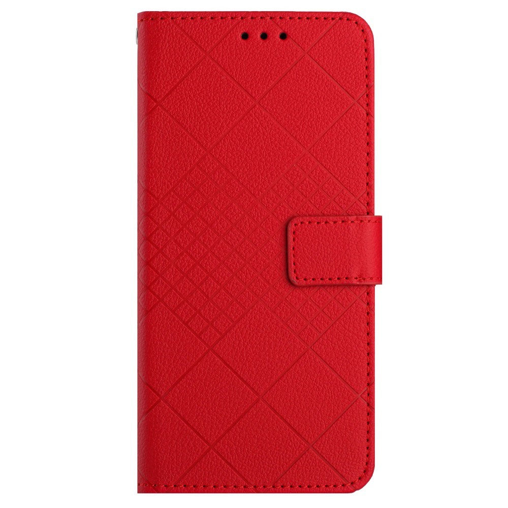 EIDERWOOD Sony Xperia 10 VI Leather Flip Case w. Wallet & Strap - Rhombus Engraving - Red