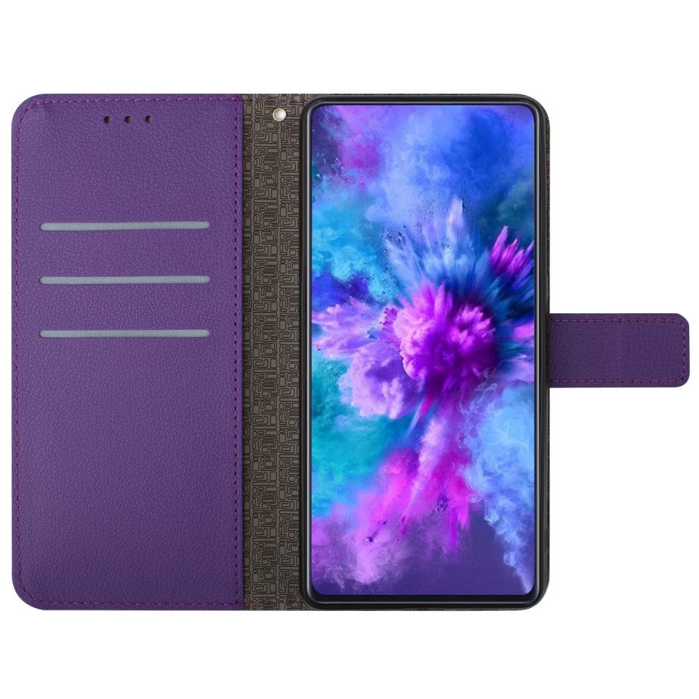 EIDERWOOD Sony Xperia 10 VI Leather Flip Case w. Wallet & Strap - Rhombus Engraving - Purple