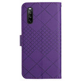 EIDERWOOD Sony Xperia 10 VI Leather Flip Case w. Wallet & Strap - Rhombus Engraving - Purple