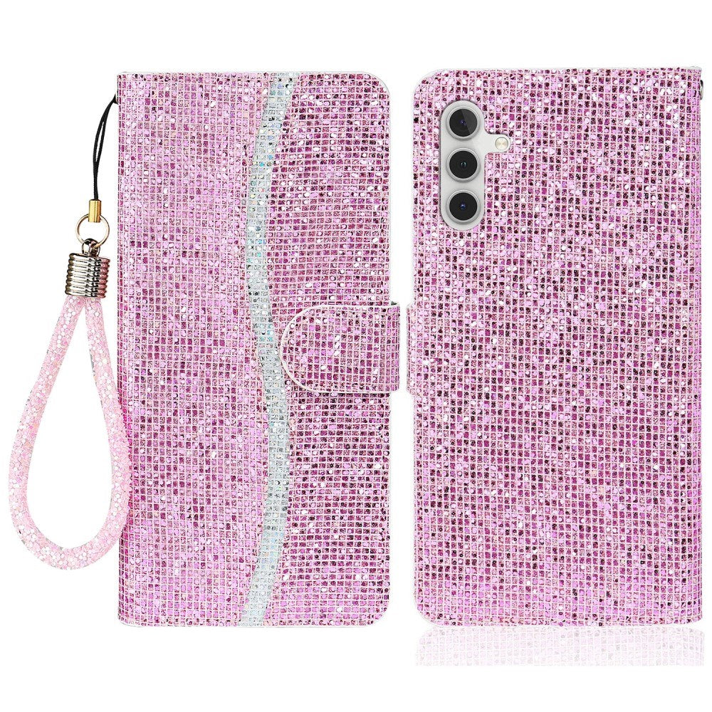 EIDERWOOD Samsung Galaxy S24 / S25 Glitter Flip Case with Card Holder and Stand Function - Pink