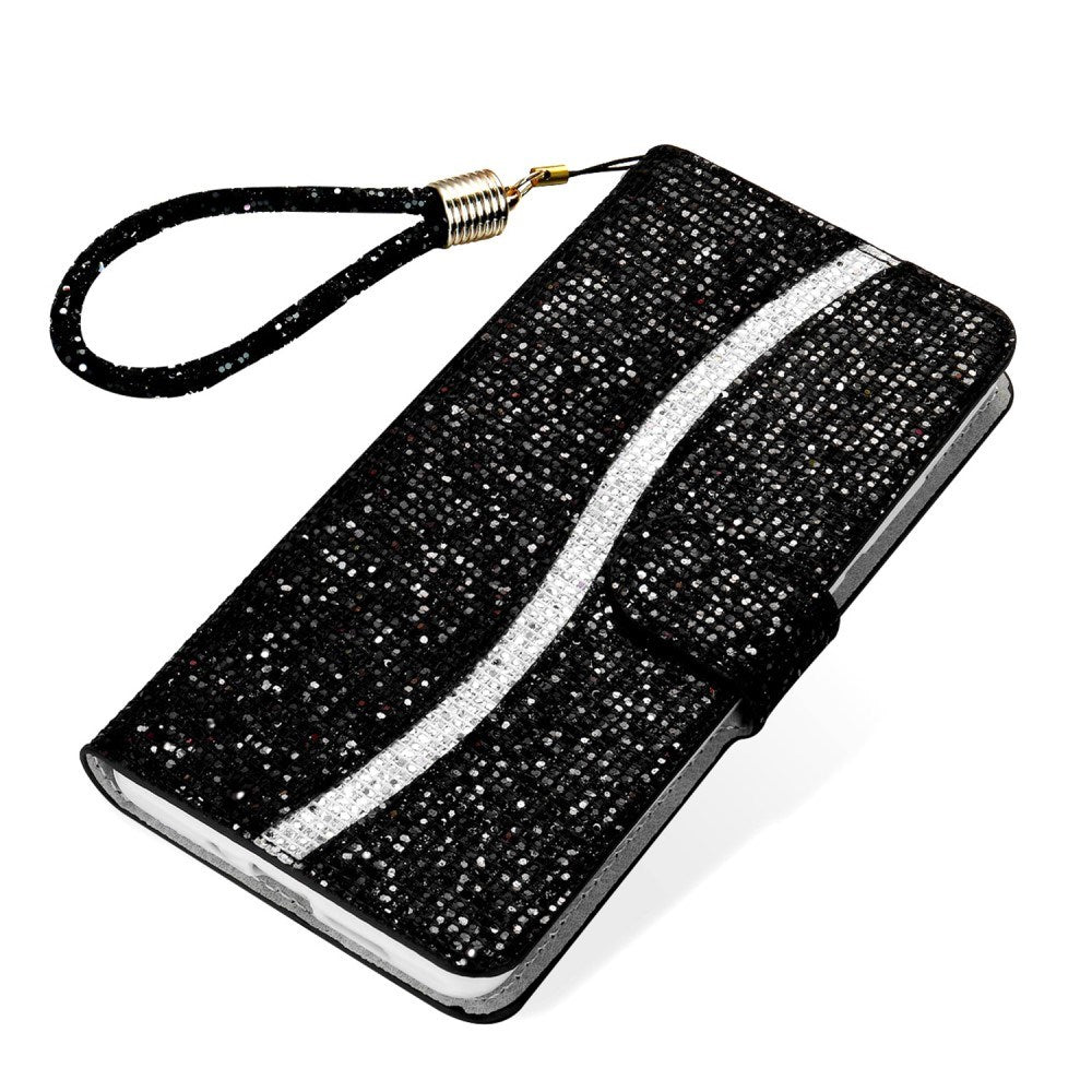 EIDERWOOD Samsung Galaxy S24 / S25 Glitter Flip Case with Card Holder and Stand Function - Black