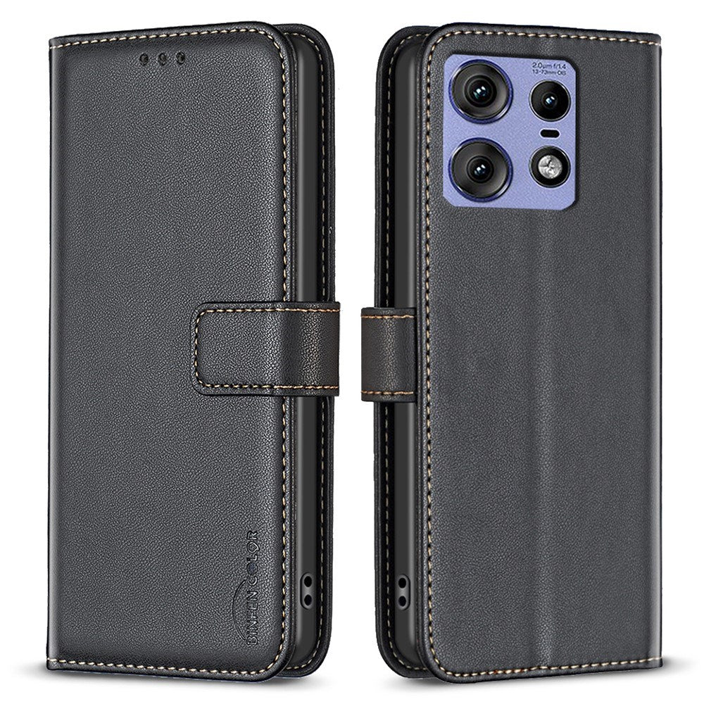 EIDERWOOD Motorola Edge 50 Pro Faux Leather Flip Cover with Stand Function & Card Holder - Black