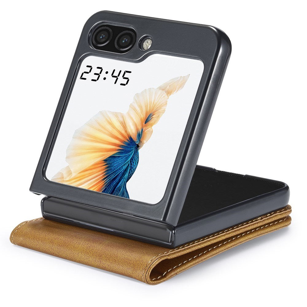 EIDERWOOD Samsung Galaxy Z Flip7 FE / Flip6 Faux Leather Flip Case with Cardholder & Stand Function - Light Brown