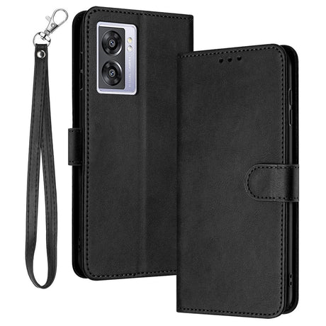 OPPO A77 (5G) / A57 / A57s EIDERWOOD Faux Leather Flip Case with Strap - Black