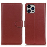 EIDERWOOD iPhone 16 Pro Max Litchi Leather Wallet Case - Brown