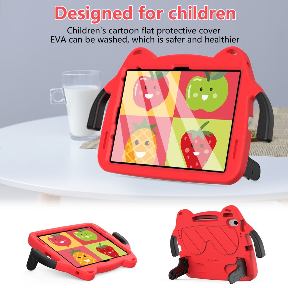 EIDERWOOD iPad Air 11" (2024) Kids Case - Smiley - Kickstand & Handle - Red