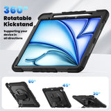 iPad Air 13" (2025 / 2024) Hybrid Case with Built-in Screen Protector - Kickstand - Shoulder Strap - Black