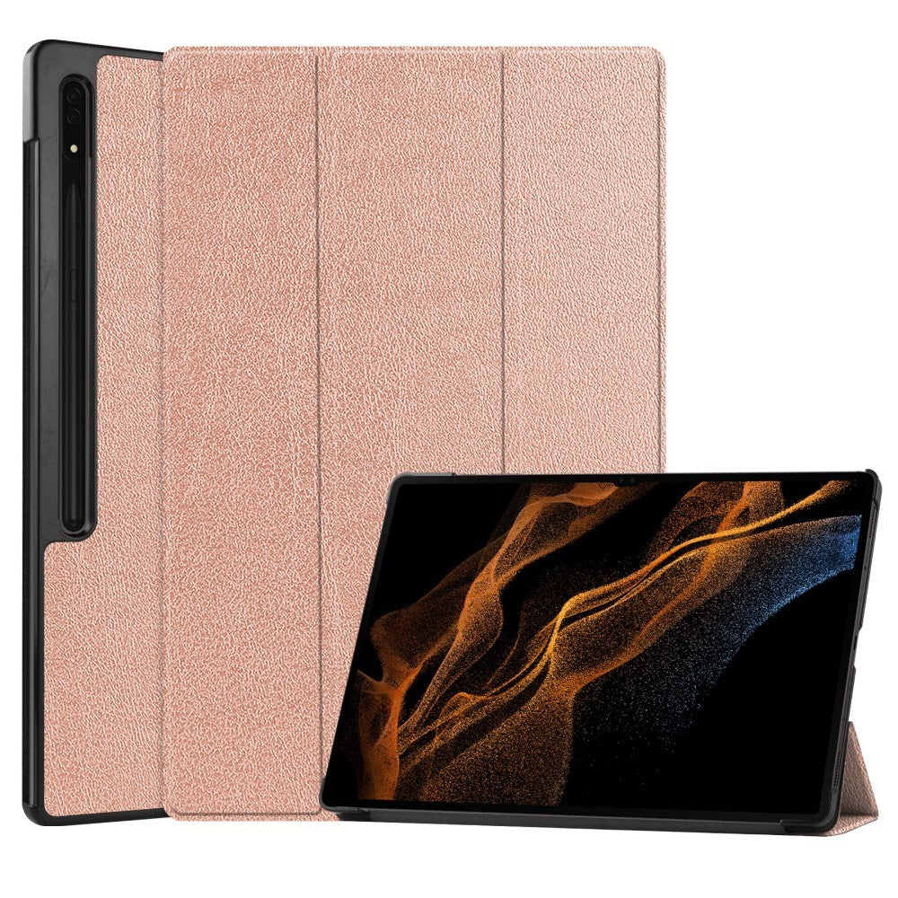 EIDERWOOD Samsung Galaxy Tab S10 Ultra Tri-Fold Leather Case with Stand - Rose Gold