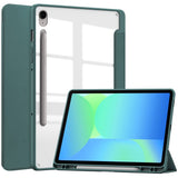 EIDERWOOD Samsung Galaxy Tab S10 Lite / S10 FE / S9 FE Flip Case - Stand Function & Stylus Pen Holder - Transparent / Dark Green
