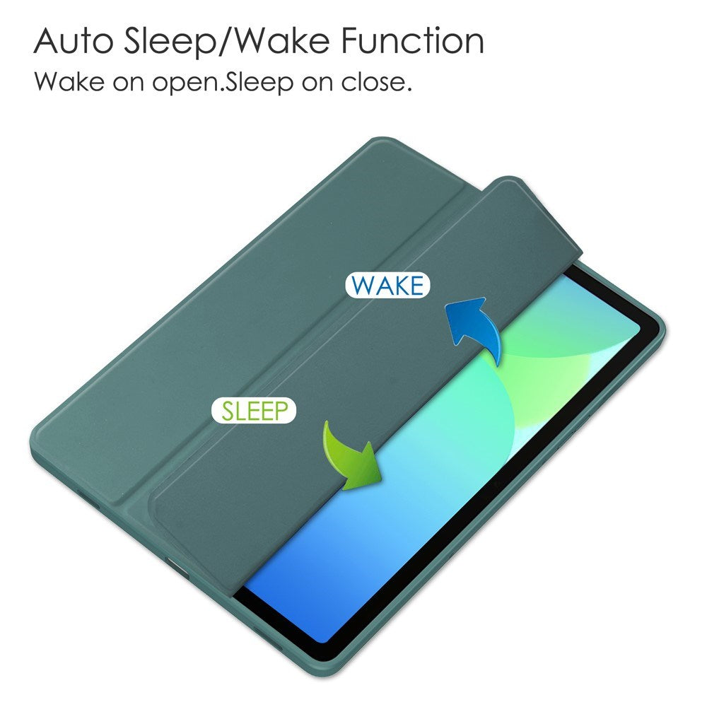 EIDERWOOD Samsung Galaxy Tab S10 Lite / S10 FE / S9 FE Flip Case - Stand Function & Stylus Pen Holder - Transparent / Dark Green
