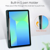 EIDERWOOD Samsung Galaxy Tab S10 Lite / S10 FE / S9 FE Flip Case - Stand Function & Stylus Pen Holder - Transparent / Dark Green