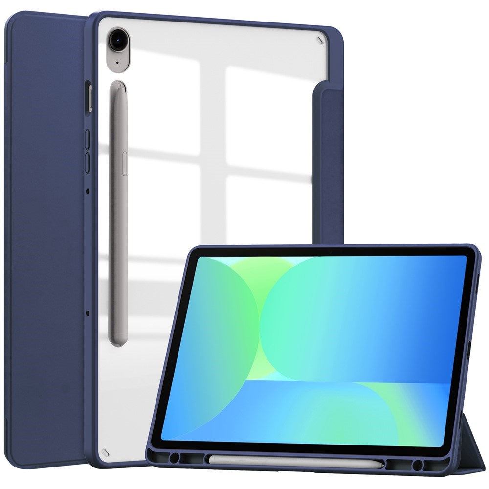 EIDERWOOD Samsung Galaxy Tab S10 Lite / S10 FE / S9 FE Flip Case - Stand Function & Stylus Pen Holder - Transparent / Dark Blue