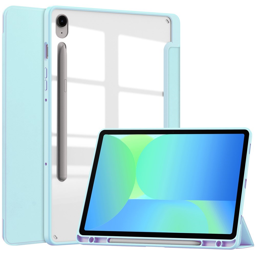 EIDERWOOD Samsung Galaxy Tab S10 Lite / S10 FE / S9 FE Flip Case - Stand Function & Stylus Pen Holder - Transparent / Light Blue