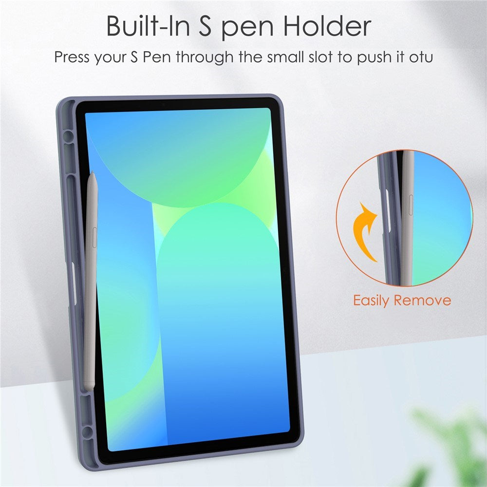 EIDERWOOD Samsung Galaxy Tab S10 Lite / S10 FE / S9 FE Flip Case - Stand Function & Stylus Pen Holder - Transparent / Gray Purple